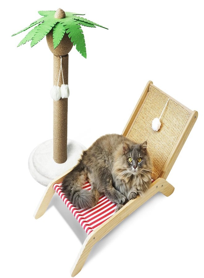 PETKARAY Cat Hammock with Coconut Palm Tree Scratching Post, Cozy Beach Chair Elevated Cat Beds, Original Lounger for Indoor Cats - Image 1