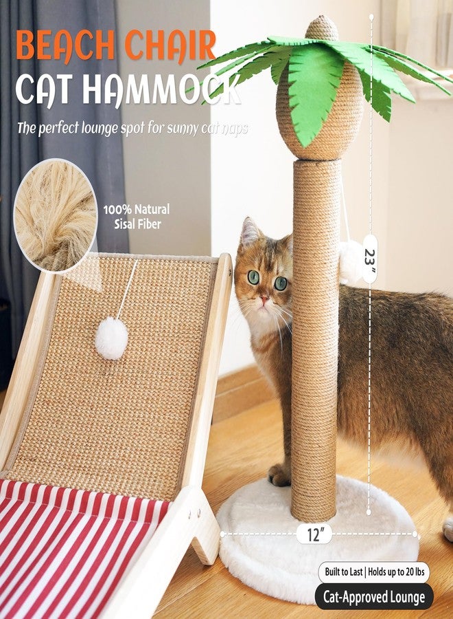 PETKARAY Cat Hammock with Coconut Palm Tree Scratching Post, Cozy Beach Chair Elevated Cat Beds, Original Lounger for Indoor Cats - Image 2