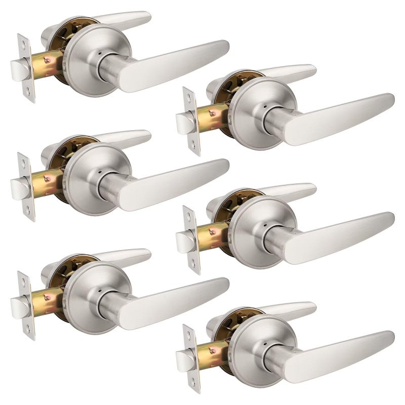 Probrico 6 Pack Unlocking Passage Door Levers Keyless Door Handles with Satin Nickel Finish for HallwayClosetsLaundry Rooms HomeOffice Use