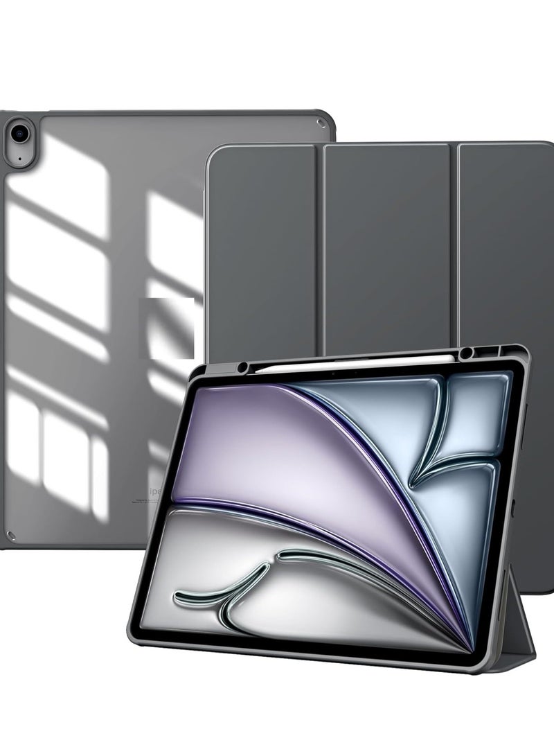 Case for iPad iPad Air 13 Inch Case M2 2024/iPad Pro 12.9 6th/5th/4th Generation 2022/2021/2020 with Pencil Holder, Clear Transparent Back Shell Slim Stand Shockproof Tablet Cover, Auto Wake/Sleep (Grey) - Image 1