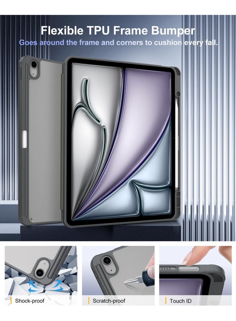 Case for iPad iPad Air 13 Inch Case M2 2024/iPad Pro 12.9 6th/5th/4th Generation 2022/2021/2020 with Pencil Holder, Clear Transparent Back Shell Slim Stand Shockproof Tablet Cover, Auto Wake/Sleep (Grey) - Image 3