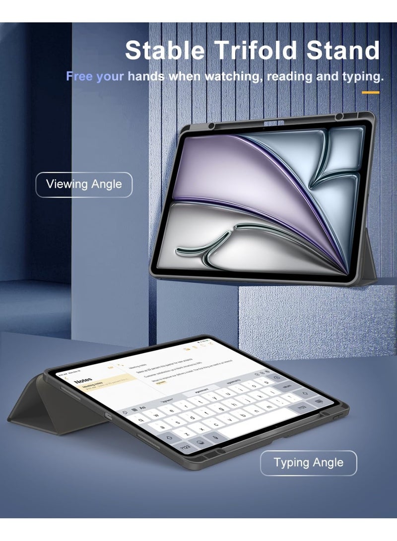 Case for iPad iPad Air 13 Inch Case M2 2024/iPad Pro 12.9 6th/5th/4th Generation 2022/2021/2020 with Pencil Holder, Clear Transparent Back Shell Slim Stand Shockproof Tablet Cover, Auto Wake/Sleep (Grey) - Image 2