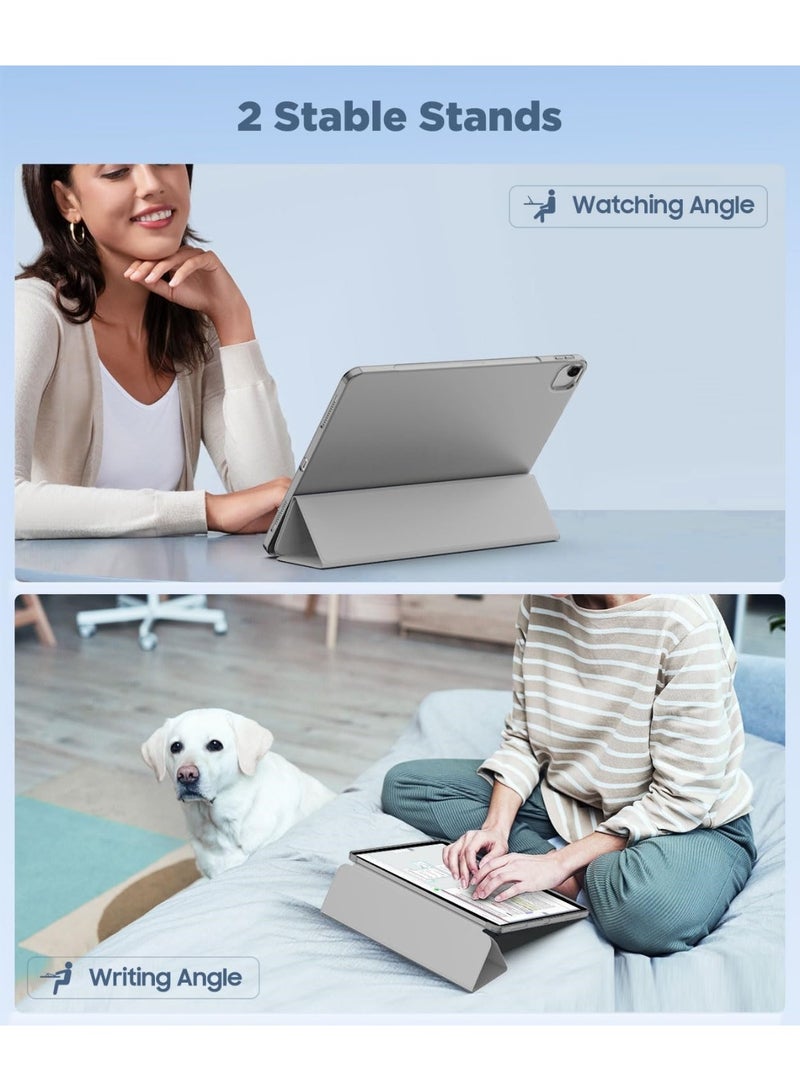 جراب حماية لجهاز ايباد اير 13 بوصة M2 2024 واقي رفيع مع حامل قلم ظهر شفاف خاصية النوم/الاستيقاظ التلقائي البولي يوريثين الحراري - رمادي - Image 2
