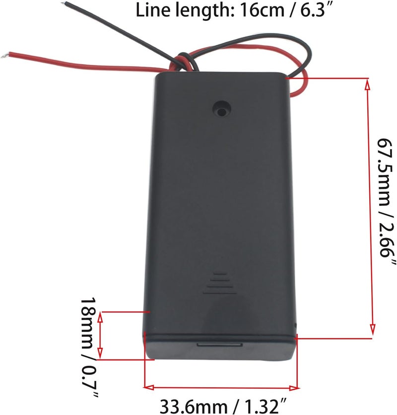 OZXNO 2 قطعة حامل بطارية AA بفتحتين مع أسلاك، علبة بطارية بلاستيكية، حامل بطارية AA 2 × 1.5 فولت مع مفتاح وغطاء - Image 2
