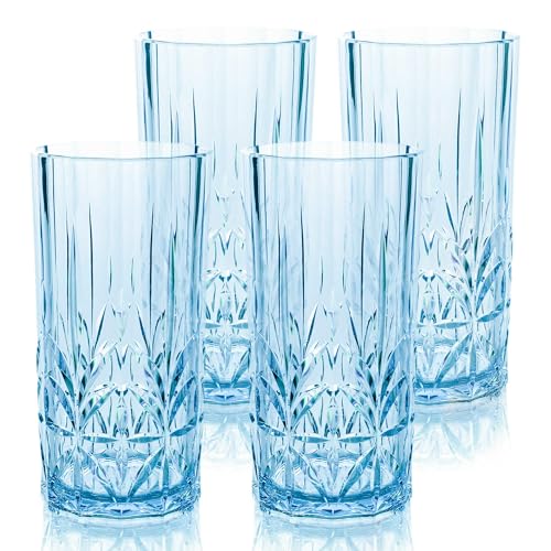 BELLAFORTE Shatterproof Tritan Tall Tumbler, Set of 4, 18oz - Myrtle Beach Drinking Glasses - Unbreakable Plastic Drinking Glasses for Gifting, Parties, New Year - BPA Free - Dishwasher Safe - Blue - Image 1