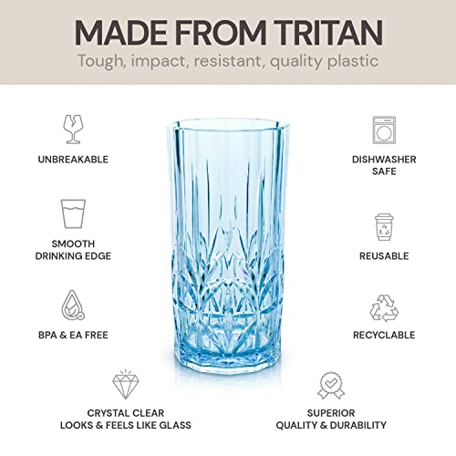 BELLAFORTE Shatterproof Tritan Tall Tumbler, Set of 4, 18oz - Myrtle Beach Drinking Glasses - Unbreakable Plastic Drinking Glasses for Gifting, Parties, New Year - BPA Free - Dishwasher Safe - Blue - Image 3