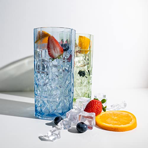BELLAFORTE Shatterproof Tritan Tall Tumbler, Set of 4, 18oz - Myrtle Beach Drinking Glasses - Unbreakable Plastic Drinking Glasses for Gifting, Parties, New Year - BPA Free - Dishwasher Safe - Blue - Image 4