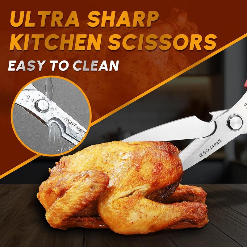 Huusk Kitchen Scissors Set Red - Stainless Steel Kitchen Shears, Sharp Meat Scissors Dishwasher Safe, Heavy Duty Poultry Shears All Purpose, Japanese Cooking Scissor for Food,Christmas Gifts for Women - Image 2