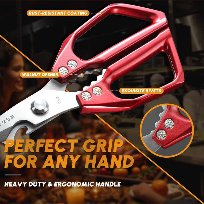 Huusk Kitchen Scissors Set Red - Stainless Steel Kitchen Shears, Sharp Meat Scissors Dishwasher Safe, Heavy Duty Poultry Shears All Purpose, Japanese Cooking Scissor for Food,Christmas Gifts for Women - Image 4