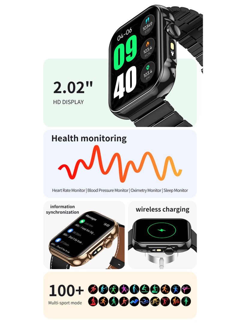 Trytoo Unisex Smart Watch with Bluetooth Calling, 2.02” HD Large Screen, Health Monitoring, Sports Modes, Waterproof Smartwatch - Image 4