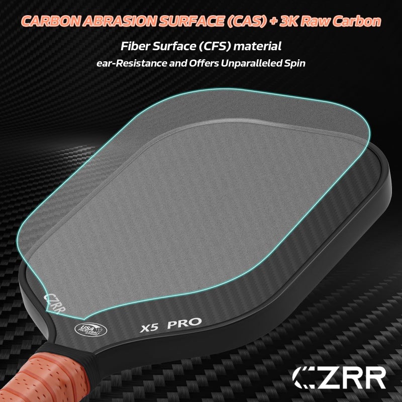 CZRR مضرب بيكلبول CZRR، معتمد من بيكلبول الولايات المتحدة، سطح من ألياف الكربون الخام 3K (CFS) عالي الخشونة والدوران، مع نواة من عسل البولي بروبيلين بسمك 16 مم، مثالي للاعبين المبتدئين والمحترفين - Image 3