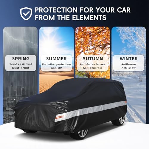 Holthly 10 Layers SUV Car Cover Custom Fit for GMC Yukon (2006-2024) Waterproof All Weather for Automobiles, Outdoor Full Cover Sun UV Rain Protection with Zipper Cotton.Black - Image 5
