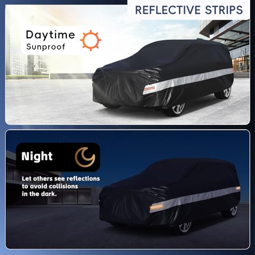 Holthly 10 Layers SUV Car Cover Custom Fit for GMC Yukon (2006-2024) Waterproof All Weather for Automobiles, Outdoor Full Cover Sun UV Rain Protection with Zipper Cotton.Black - Image 4