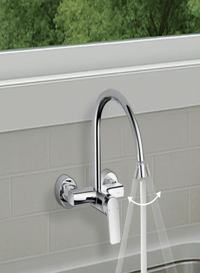 Delta Faucet Wall Mount Kitchen Faucet Mixer I 10 Year Warranty I Korby Single Handle Multi-Function Kitchen Sink Tap I 360° Swivel Spout I Durable Kitchen Tap I Chrome - 44404 - Image 1