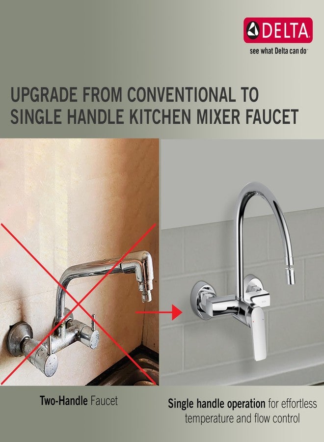 Delta Faucet Wall Mount Kitchen Faucet Mixer I 10 Year Warranty I Korby Single Handle Multi-Function Kitchen Sink Tap I 360° Swivel Spout I Durable Kitchen Tap I Chrome - 44404 - Image 3