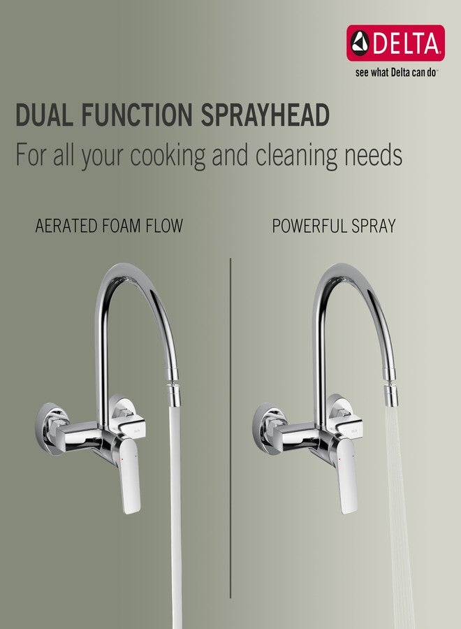 Delta Faucet Wall Mount Kitchen Faucet Mixer I 10 Year Warranty I Korby Single Handle Multi-Function Kitchen Sink Tap I 360° Swivel Spout I Durable Kitchen Tap I Chrome - 44404 - Image 5