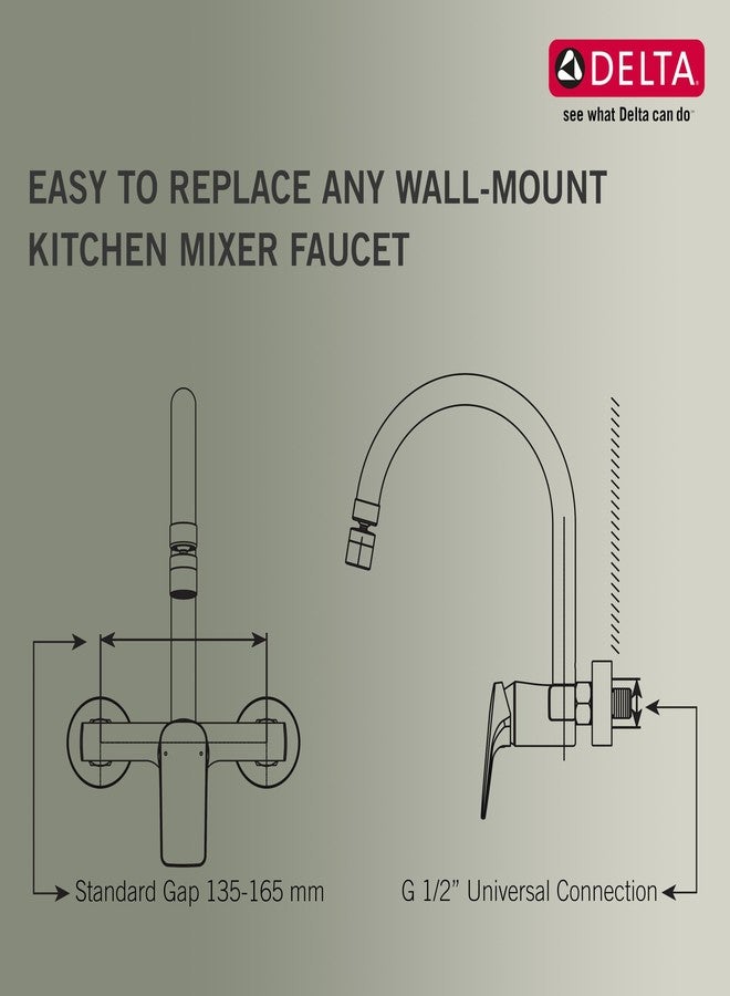 Delta Faucet Wall Mount Kitchen Faucet Mixer I 10 Year Warranty I Korby Single Handle Multi-Function Kitchen Sink Tap I 360° Swivel Spout I Durable Kitchen Tap I Chrome - 44404 - Image 2