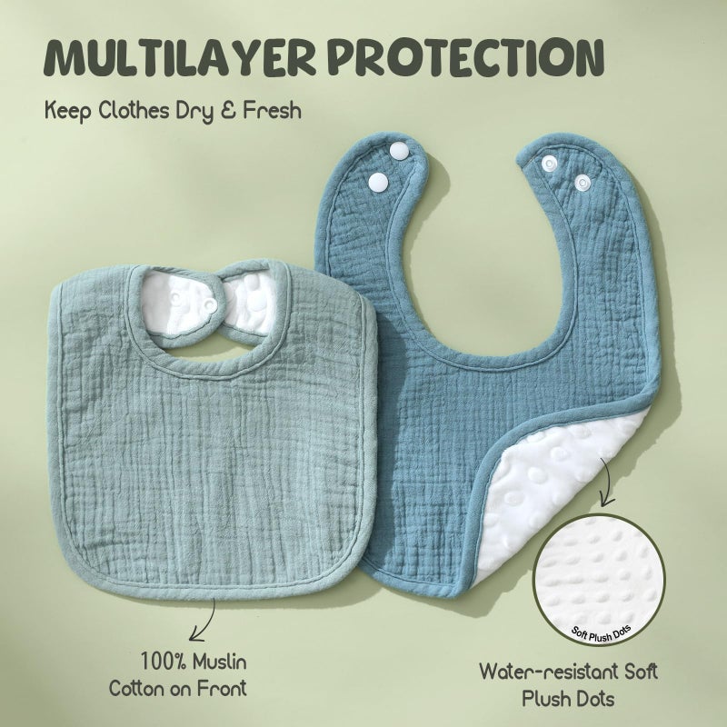 POIKSHARK 6-pack Baby Bibs for Unisex Boys Girls, Muslin Drooling and Teething Bibs for Infant, Newborn, Soft Cotton Baby Drool Bibs - Green - Image 2