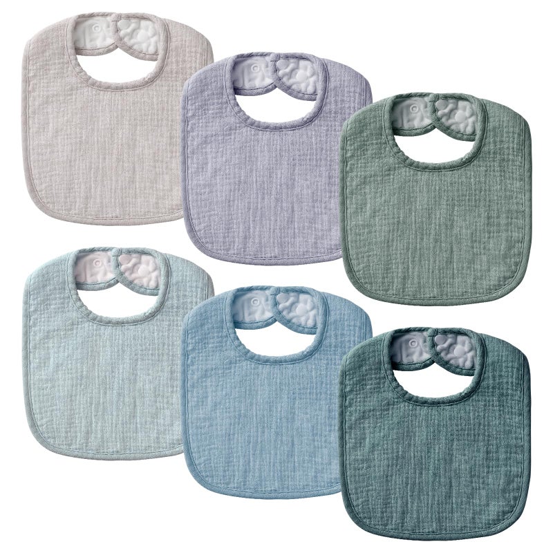 POIKSHARK 6-pack Baby Bibs for Unisex Boys Girls, Muslin Drooling and Teething Bibs for Infant, Newborn, Soft Cotton Baby Drool Bibs - Green - Image 1