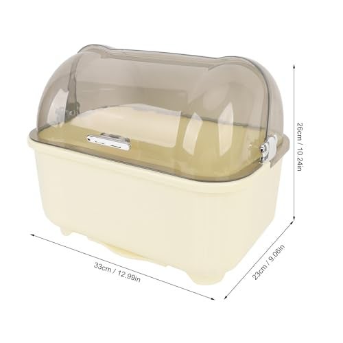 Sunisfa Draining Dish Drying Rack Efficiently Large Capacity Plastic Drainer with Dust Proof Cover for Kitchen Cream White - Image 3