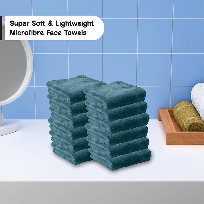 HOUSSE Microfibre Face Towels Ultra Absorbent OdourFree Quick Dry 450 GSM Face Towel for Home Gym Travel Running and Personal Use 30x30 cm Set of 12 in One Colour Pacific Green - Image 4