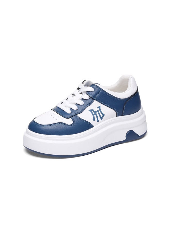 Pnj Usa Baseball Association [star Model] Thick Sole Colorblock Women's Low-top Sneakers Casual Shoes White Blue Single Layer