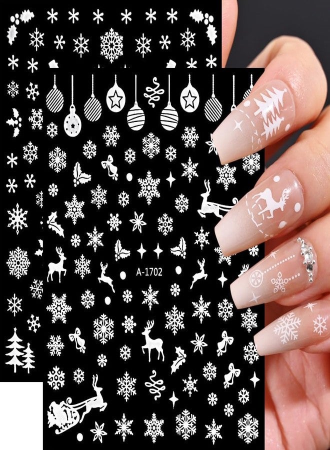 Christmas Nail Stickers 12 Sheets Snowflake Nail Stickers 3D Self-Adhesive White Santa Elk Design Nail Decals for DIY Manicure Xmas Decorations - Image 1