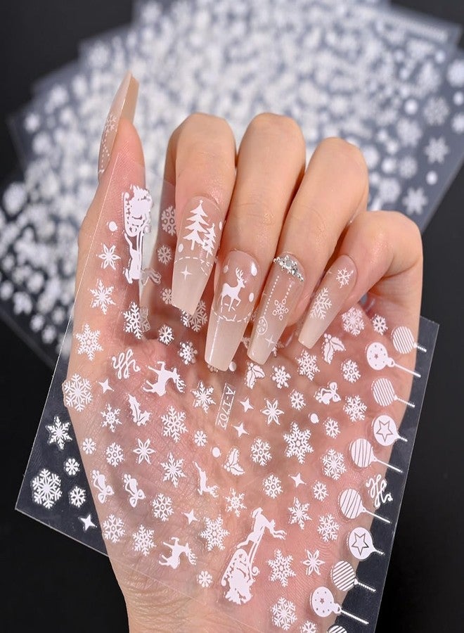 Christmas Nail Stickers 12 Sheets Snowflake Nail Stickers 3D Self-Adhesive White Santa Elk Design Nail Decals for DIY Manicure Xmas Decorations - Image 2