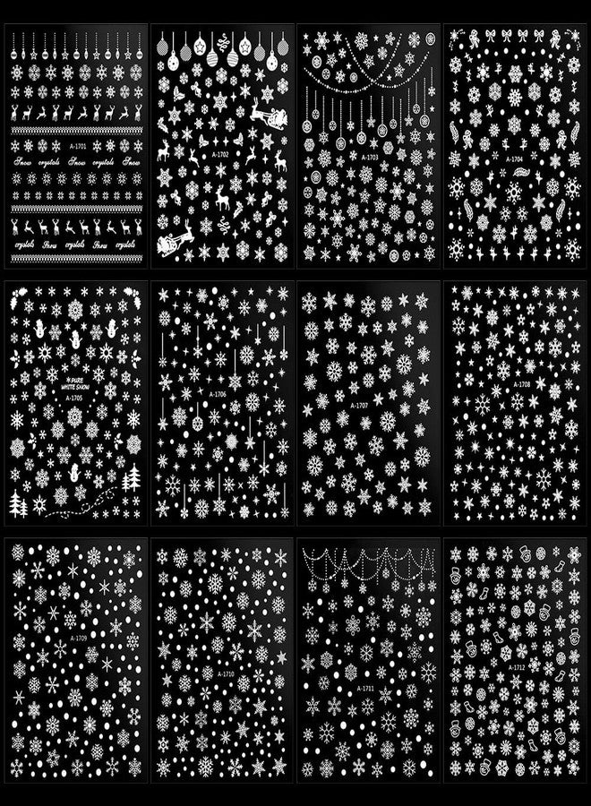 Christmas Nail Stickers 12 Sheets Snowflake Nail Stickers 3D Self-Adhesive White Santa Elk Design Nail Decals for DIY Manicure Xmas Decorations - Image 4