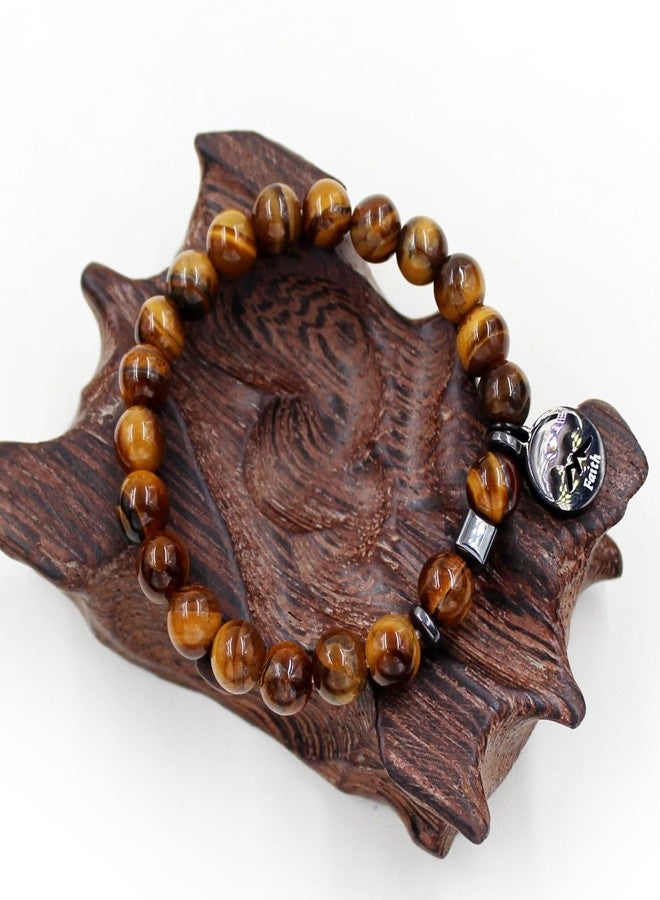 Tobestu Mustard Seed Bracelet with Mountain Faith Charm | Inspirational Matte Tiger Eye Beaded Bracelet for Men Y4107 - Image 5