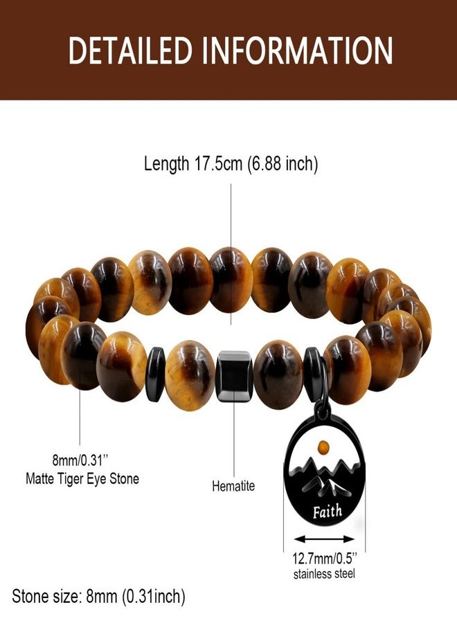 Tobestu Mustard Seed Bracelet with Mountain Faith Charm | Inspirational Matte Tiger Eye Beaded Bracelet for Men Y4107 - Image 3
