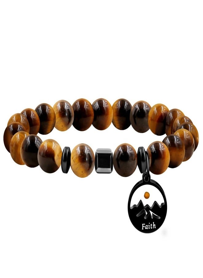 Tobestu Mustard Seed Bracelet with Mountain Faith Charm | Inspirational Matte Tiger Eye Beaded Bracelet for Men Y4107 - Image 1