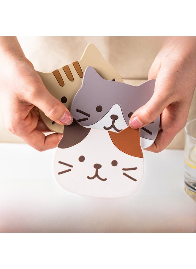 Generic - Cute Cat Pvc Anti-slip Heat Resistant Coaster Silicone Tea Cup Mat Dining Table Placemat Paw Print Kitchen Accessories-Color:Small Yellow (10 * 8cm) - Image 1