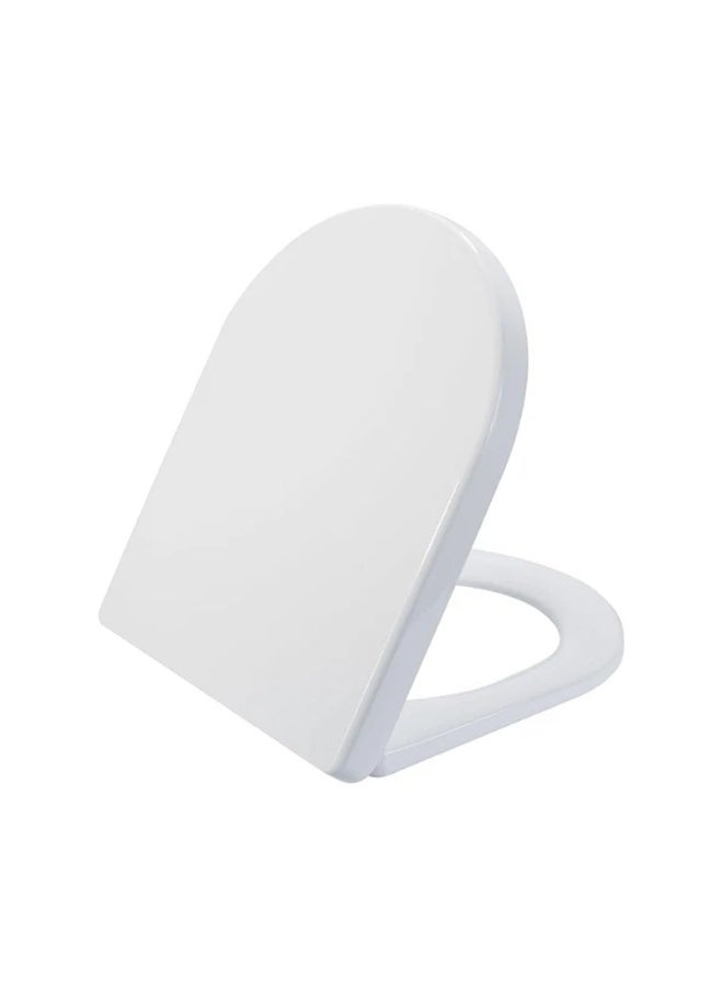 Heavy Duty Toilet Seat with Soft Close & Quick Release Hinges - Easy to Install & Clean WC Seat Cover, White (D-Shape)