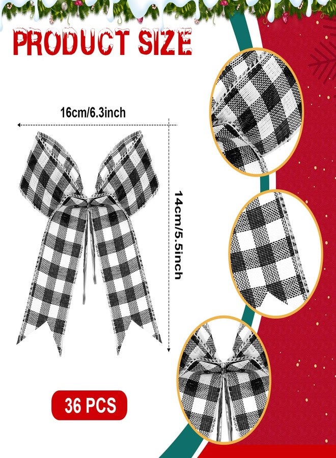 Cindeer 36 Pieces Christmas Buffalo Plaid Bow Tie Christmas Tree Decorations 6.3 x 5.5 Inch Xmas Decor Wreath Ornaments for Garland Gift Party Decoration(Black and White) - Image 2