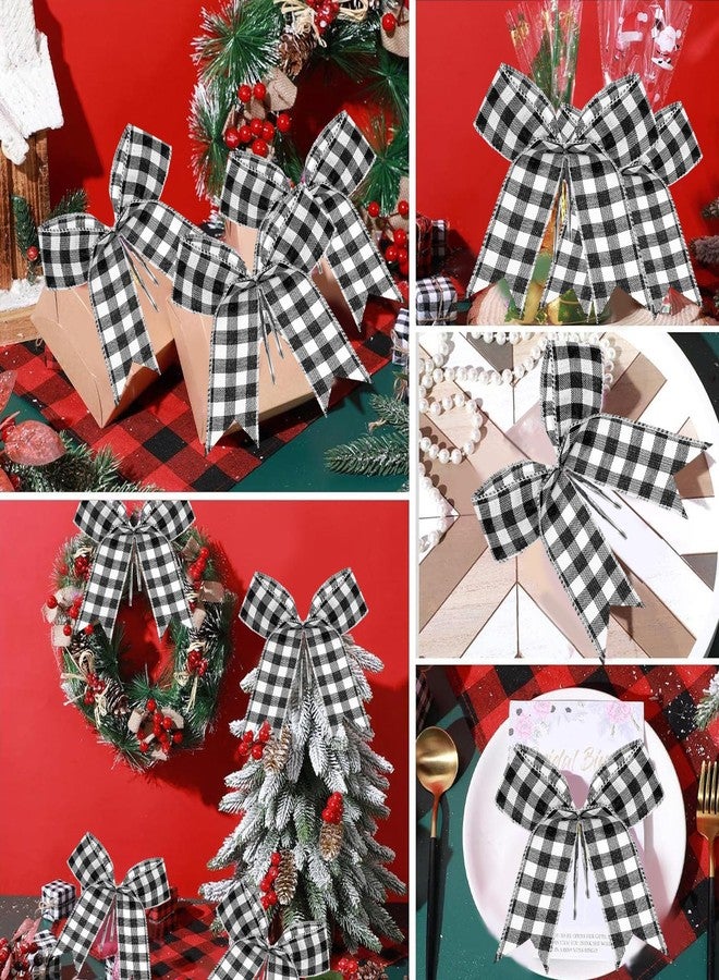 Cindeer 36 Pieces Christmas Buffalo Plaid Bow Tie Christmas Tree Decorations 6.3 x 5.5 Inch Xmas Decor Wreath Ornaments for Garland Gift Party Decoration(Black and White) - Image 3