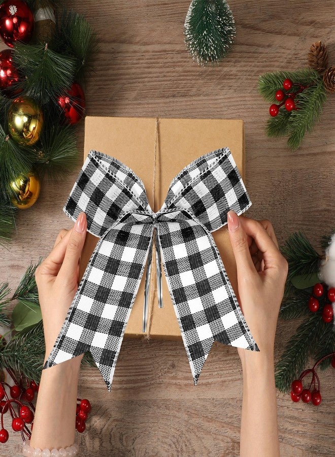 Cindeer 36 Pieces Christmas Buffalo Plaid Bow Tie Christmas Tree Decorations 6.3 x 5.5 Inch Xmas Decor Wreath Ornaments for Garland Gift Party Decoration(Black and White) - Image 5