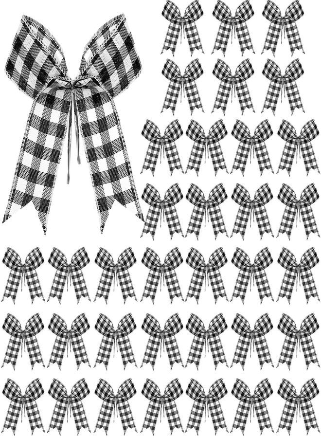 Cindeer 36 Pieces Christmas Buffalo Plaid Bow Tie Christmas Tree Decorations 6.3 x 5.5 Inch Xmas Decor Wreath Ornaments for Garland Gift Party Decoration(Black and White) - Image 1