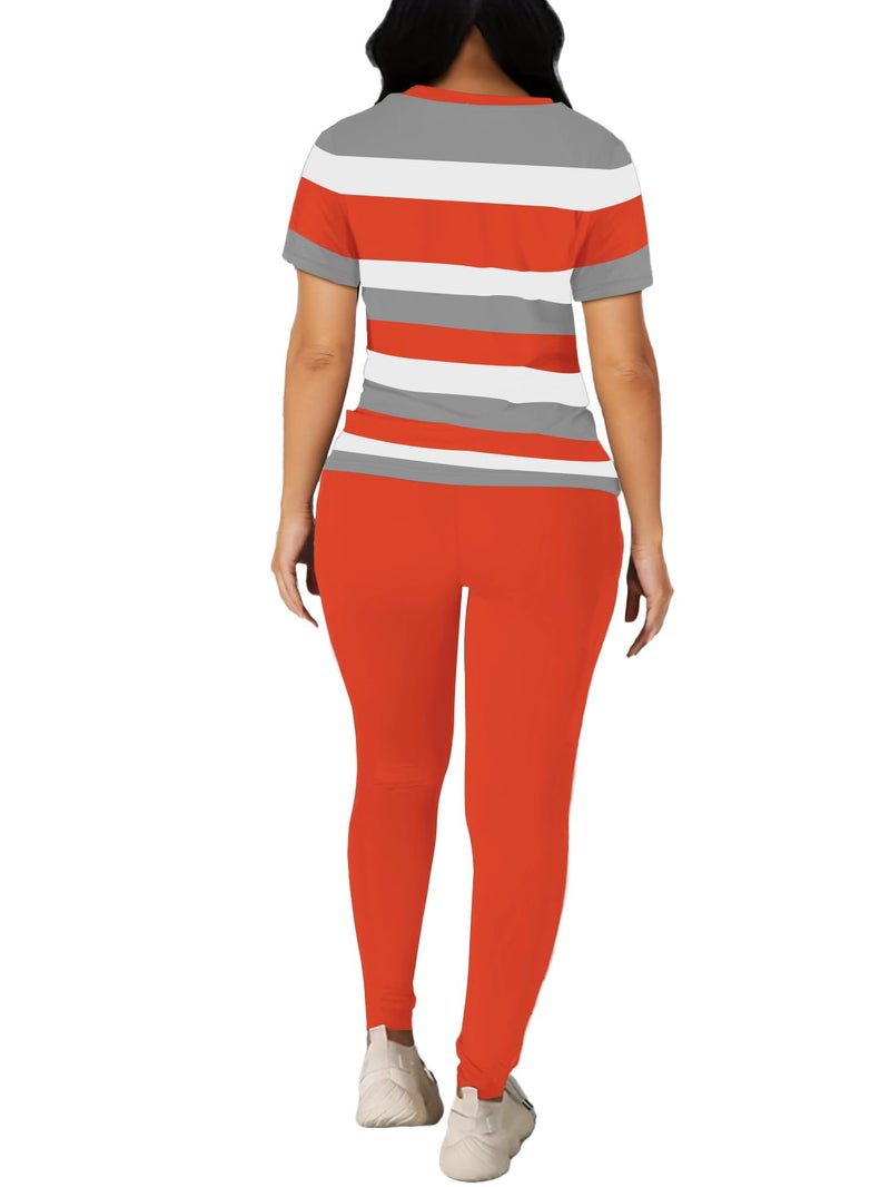 HBQ Women 2 Piece Outfits Summer Sweatsuits Slim Fit Track Suits Biker Short Workout Jogger Sets Stripe S - Image 4