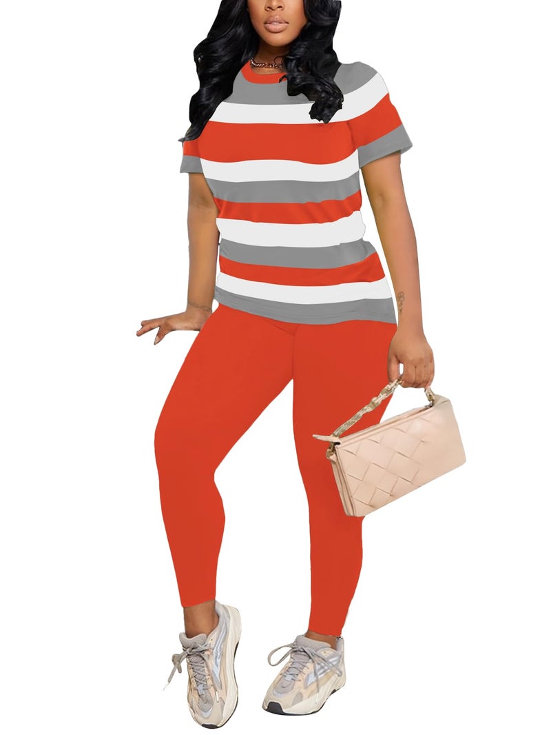 HBQ Women 2 Piece Outfits Summer Sweatsuits Slim Fit Track Suits Biker Short Workout Jogger Sets Stripe S - Image 3