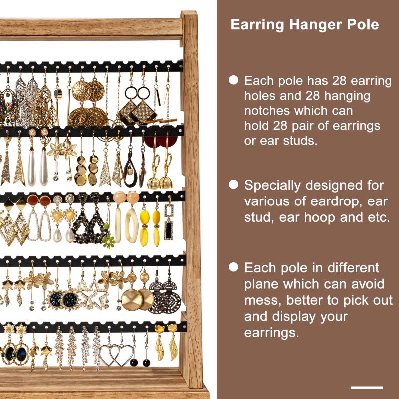 Poyilooo Earring Holder Organizer, Rustic Wood Earring Holder Stand, 5 Layer Jewelry Holder Organizer with 270 Earring Tree Holes Display Rack for Stud Earings & Hoop Earrings, Gifts for Women - Image 3