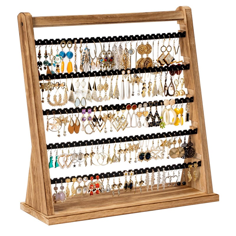 Poyilooo Earring Holder Organizer, Rustic Wood Earring Holder Stand, 5 Layer Jewelry Holder Organizer with 270 Earring Tree Holes Display Rack for Stud Earings & Hoop Earrings, Gifts for Women - Image 1
