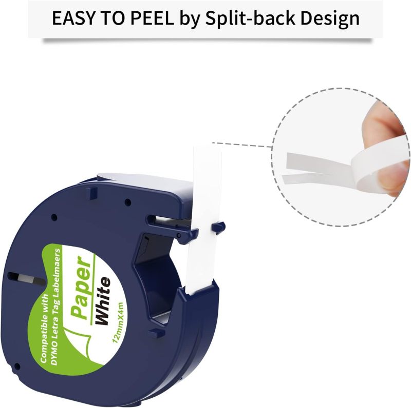 Label Maker Tape: 3 Pcs 12mm X 4m White Paper Tape, Tear Resistant Water Resistant UV Resistant, Dymo Letratag Compatible - Easy To Peel Strong Adhesion, LT100H Compatible For Home School Office File - Image 5