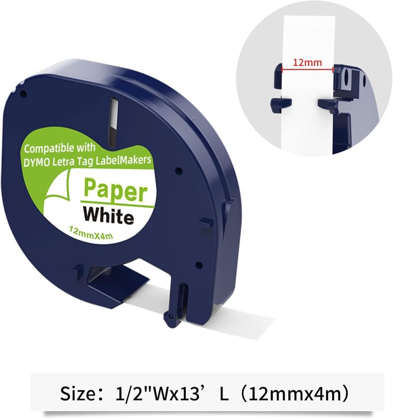Label Maker Tape: 3 Pcs 12mm X 4m White Paper Tape, Tear Resistant Water Resistant UV Resistant, Dymo Letratag Compatible - Easy To Peel Strong Adhesion, LT100H Compatible For Home School Office File - Image 4