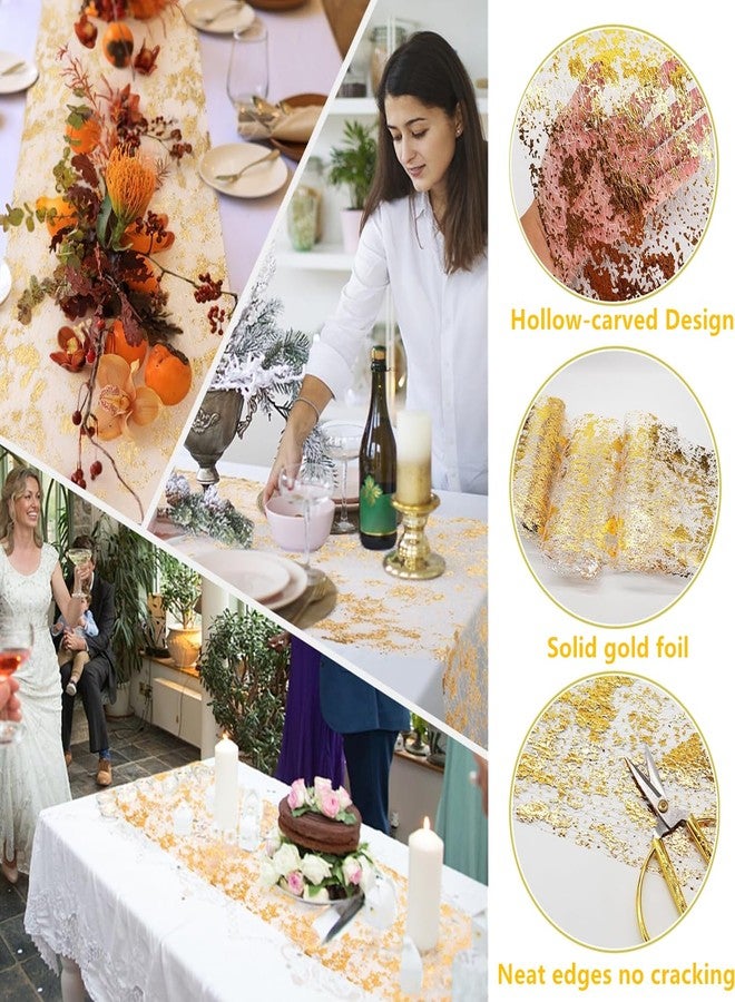 Antfees Sequin Glitter Foil Metallic Gold Thin Mesh Table Sparkle Runner - 11" x 396" Wedding & Birthday Table Decor - Image 3