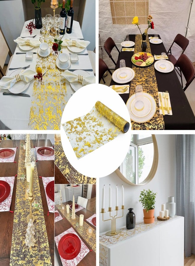 Antfees Sequin Glitter Foil Metallic Gold Thin Mesh Table Sparkle Runner - 11" x 396" Wedding & Birthday Table Decor - Image 5