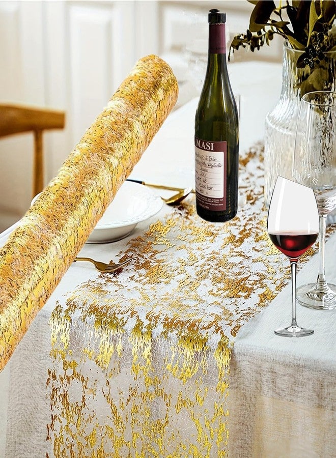 Antfees Sequin Glitter Foil Metallic Gold Thin Mesh Table Sparkle Runner - 11" x 396" Wedding & Birthday Table Decor - Image 1