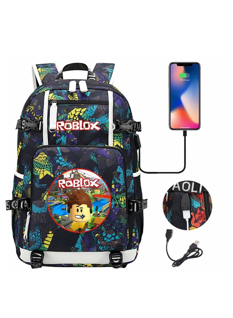 ROBLOX حقيبة ظهر سفر غير رسمية للمراهقين مع سماعة رأس USB من روبلوكس