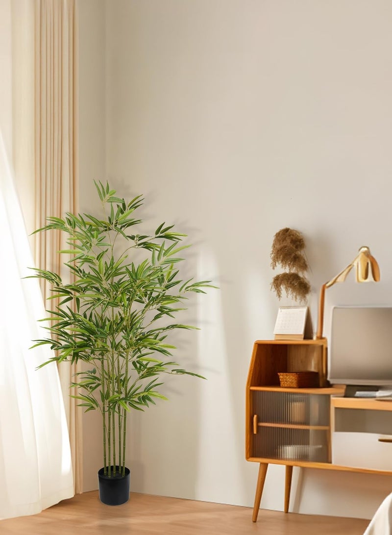 شجرة صناعية من الخيزران مزيفة بارتفاع 150 سم في إناء أسود، شجرة خيزران مزروعة اصطناعياً للديكور الداخلي للمنزل والمكتب، مناسبة لعداد المطبخ أو الديكور الداخلي أو الحديقة أو العشب - Image 2