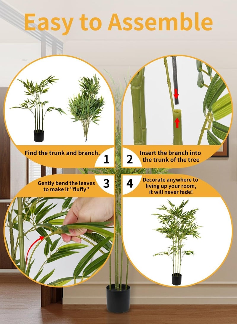 شجرة صناعية من الخيزران مزيفة بارتفاع 150 سم في إناء أسود، شجرة خيزران مزروعة اصطناعياً للديكور الداخلي للمنزل والمكتب، مناسبة لعداد المطبخ أو الديكور الداخلي أو الحديقة أو العشب - Image 4